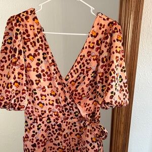 Guess Pink Leopard Print Wrap Dress